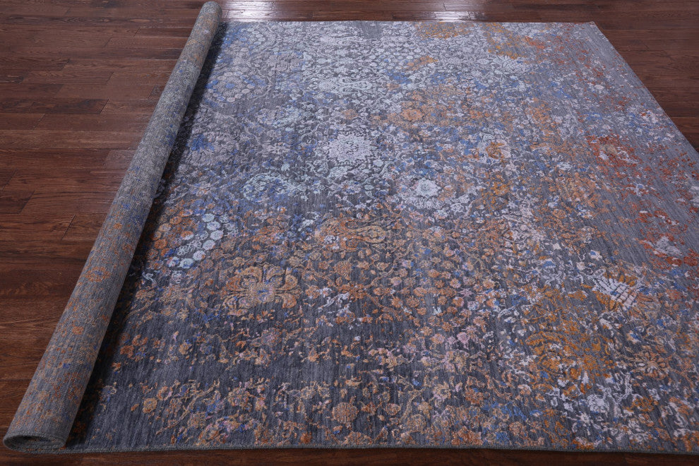 7' 11" X 10' 3" Modern Handmade Wool and Silk Rug Q8711