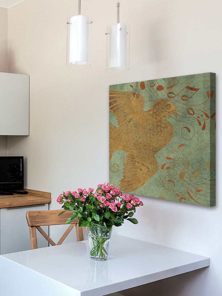 "Golden Bird II" Painting Print on Wrapped Canvas