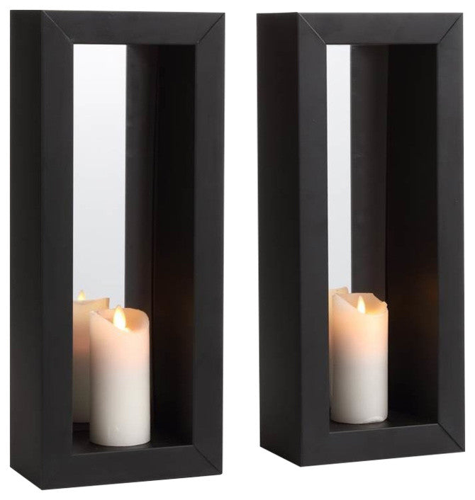 Danya B. Vertical Mirror Pillar Candle Sconces With Metal Frame, Set of 2