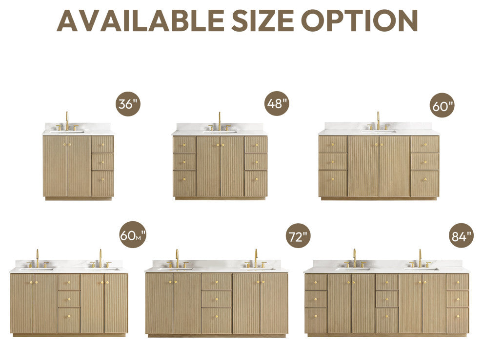 Oza Bath Vanity with Quartz Stone Top, Aged Natural Oak, 36", Single Vanity, No Mirror