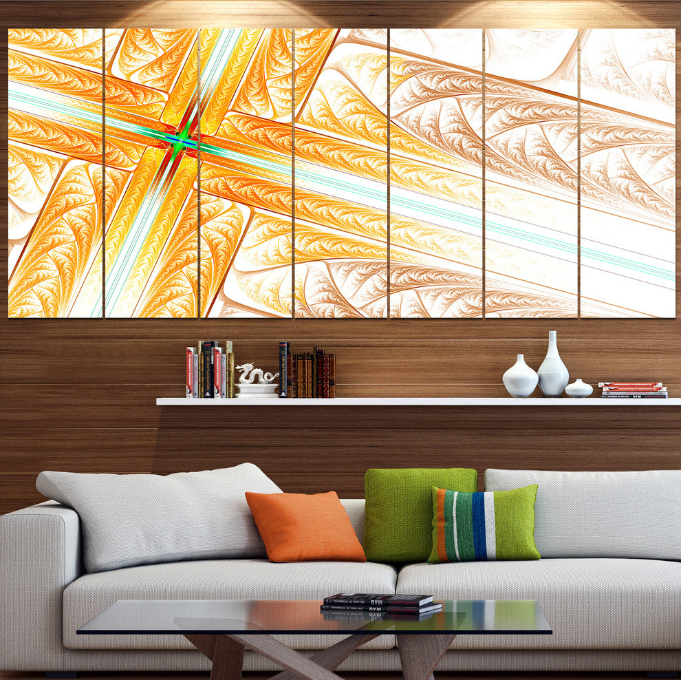 Brown Fractal Cross Design, Abstract Art on Canvas, 83"x32", 7 Panels