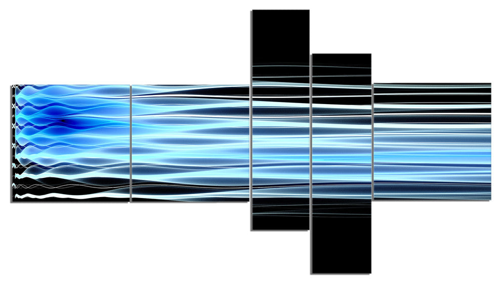 Light Blue Fractal Waves, Abstract Art on Canvas, 60"x32", 5 panels