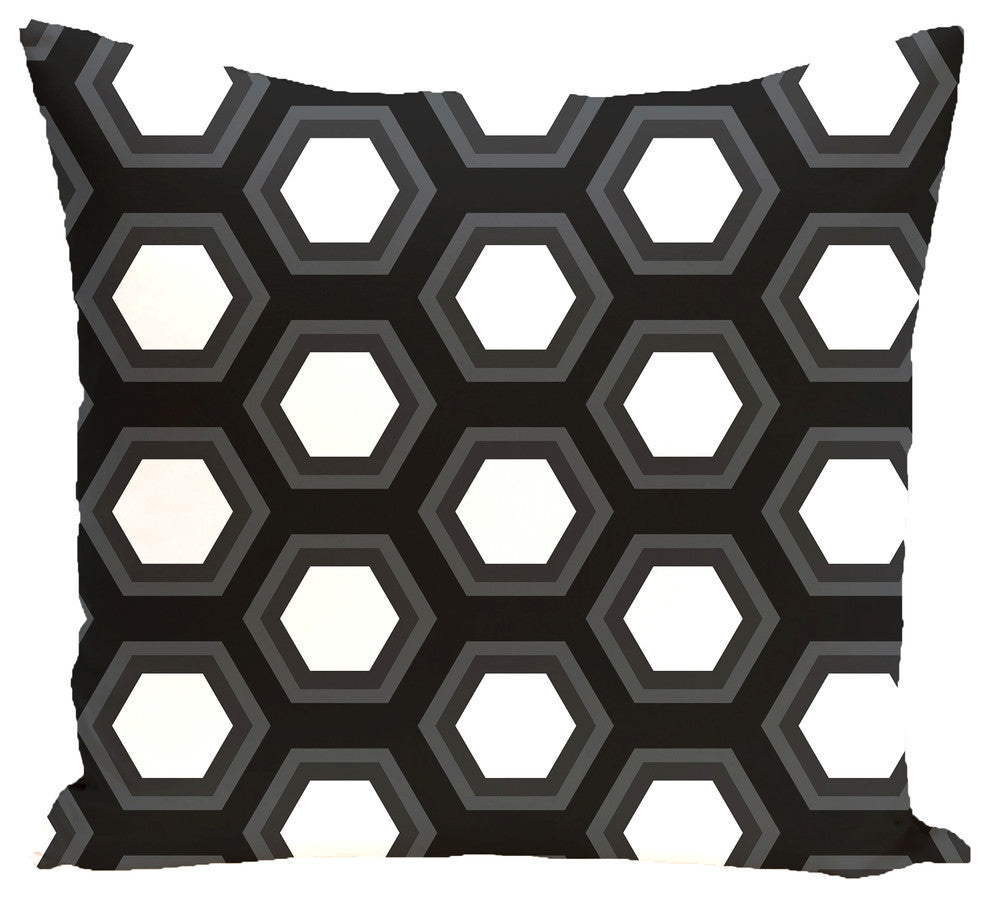 Hex Appeal Geometric Print Pillow, Black, 26"x26"