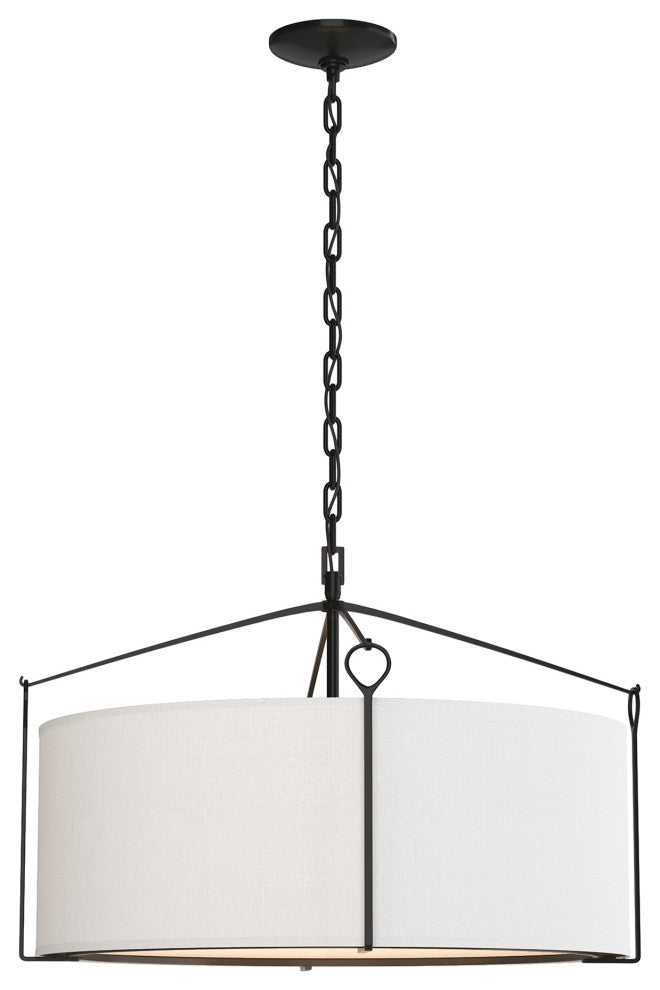 Bow Pendant, Black Finish, Natural Anna Shade