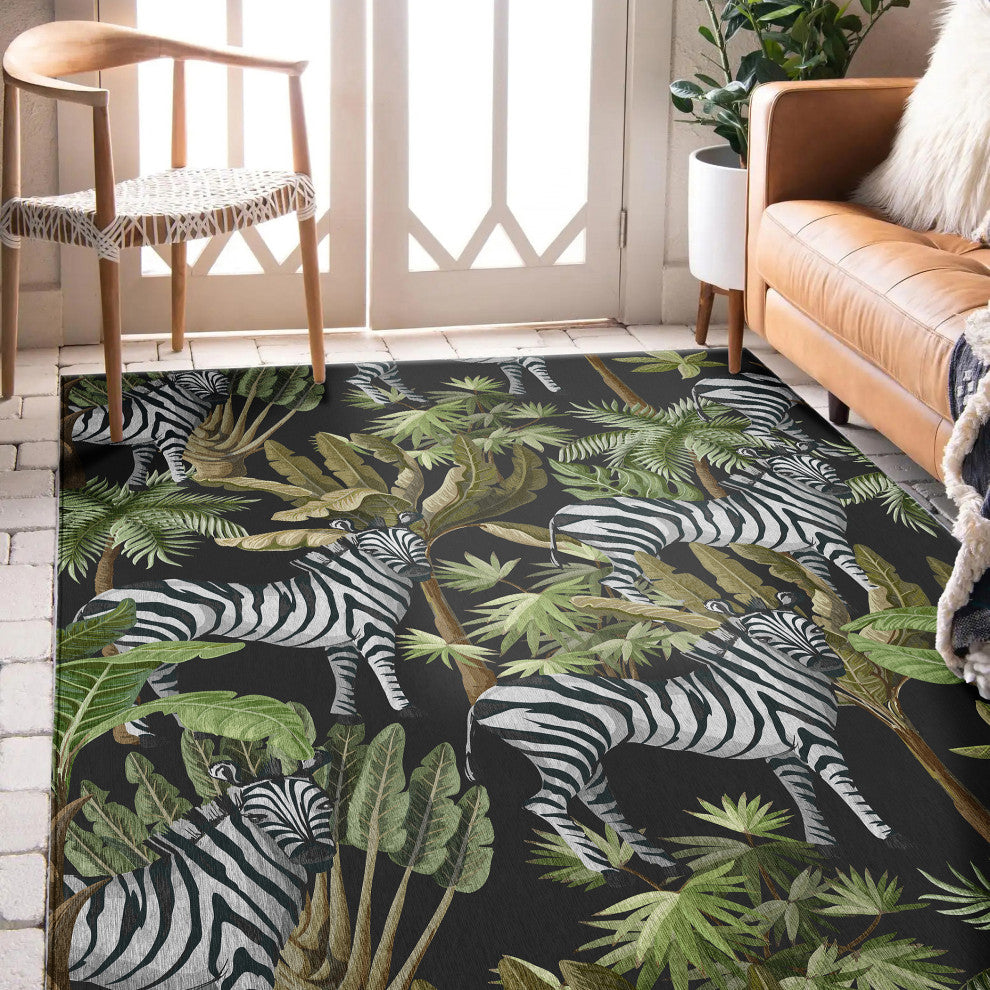 Indoor/Outdoor Tropics TC13 Black Machine Washable 3' x 5' Rug