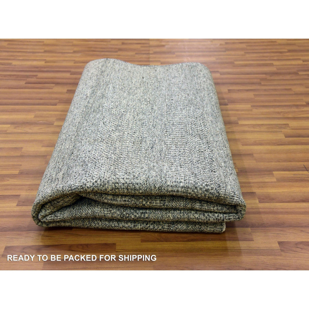 Gray, Modern Grass Design, Natural Undyed Wool, Hand Knotted, Rug, 8'x10'1"