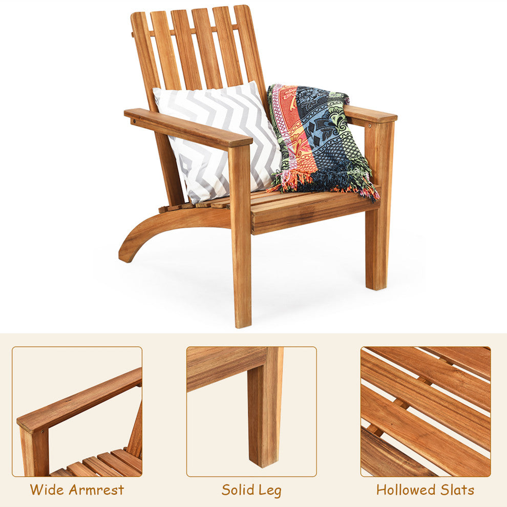 Costway Patio Acacia Wood Chair Lounge Armchair Durable Outdoor Garden Yard