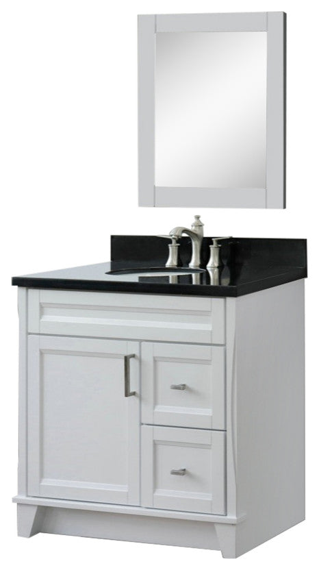 37" Single Sink Vanity In White Finish With Black Galaxy Granite