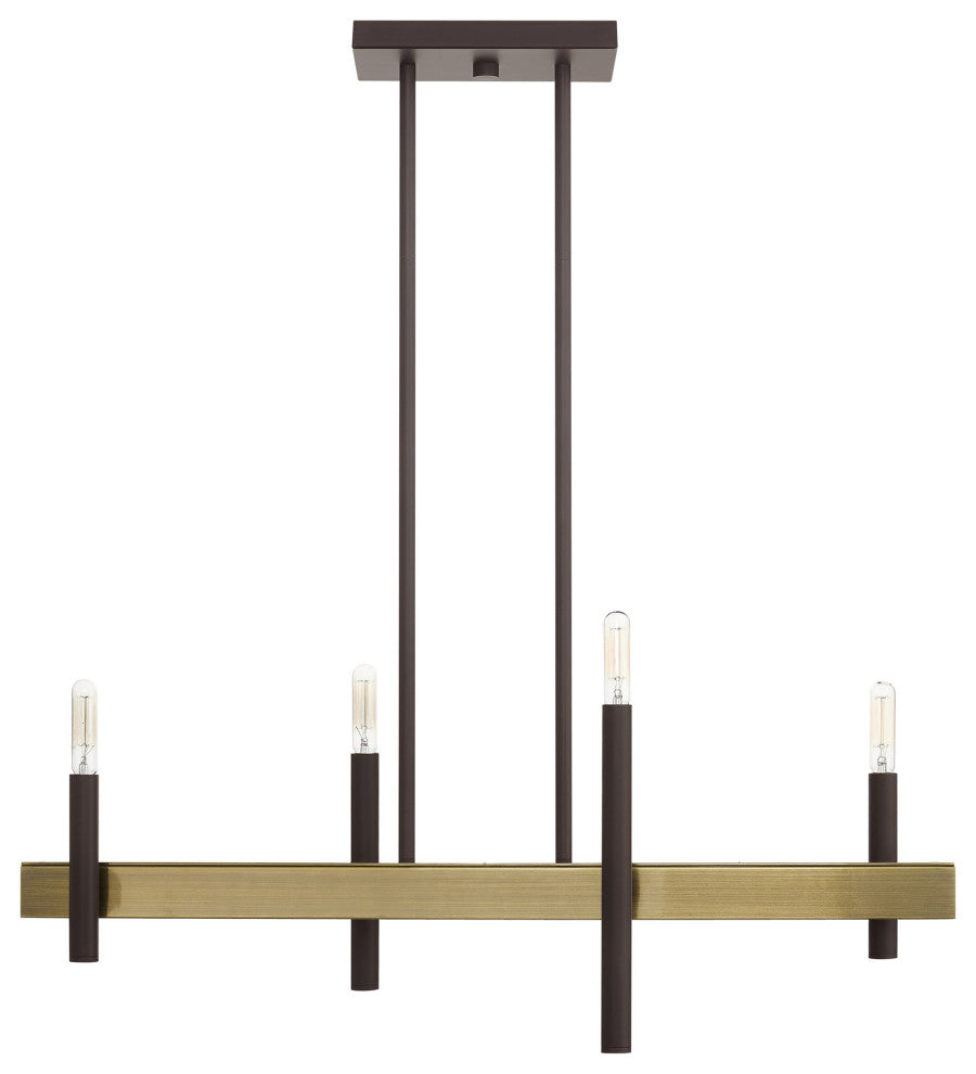 Livex Lighting Denmark 4 Light Bronze, Antique Brass Accents Linear Chandelier