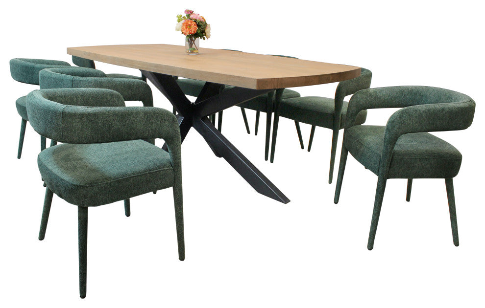 Logan 9-Piece Dining Set With 82" Dining Table And 8 Galway Teal Side Chairs