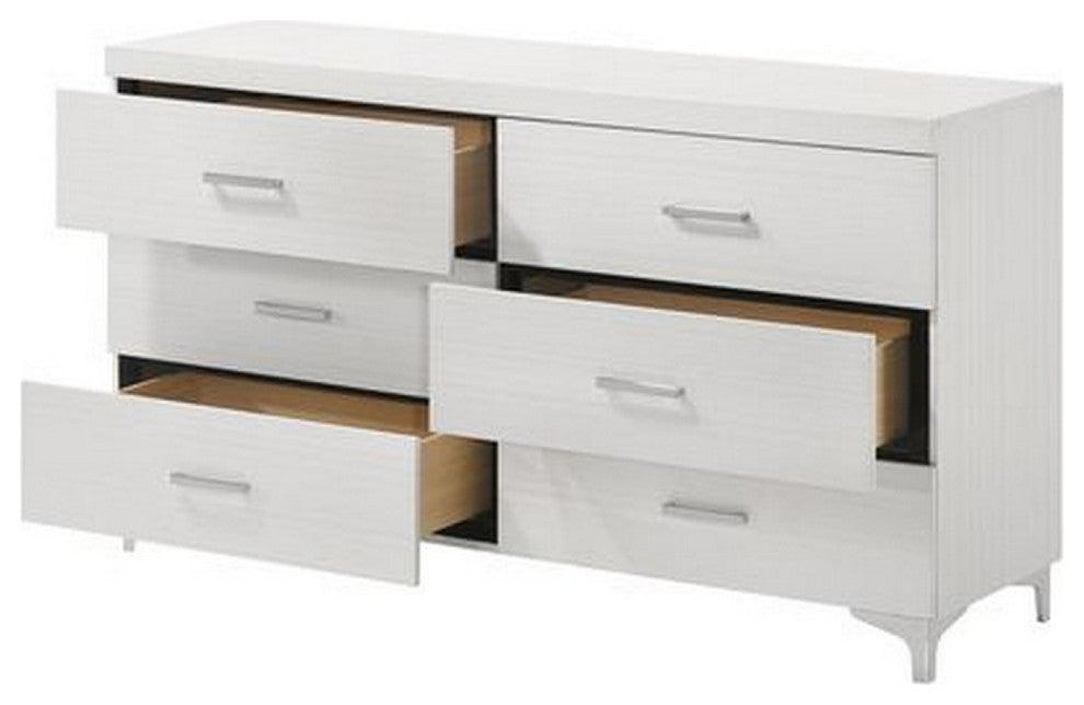 Benzara BM262110 Dresser With 6 Drawers and Bar Handle, White