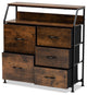 Industrial Walnut Brown Finished Wood Black Metal 5-Drawer Storage Cabinet