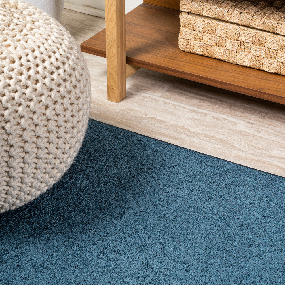 Haze Solid Low-Pile Runner Rug, Navy, 5' Square