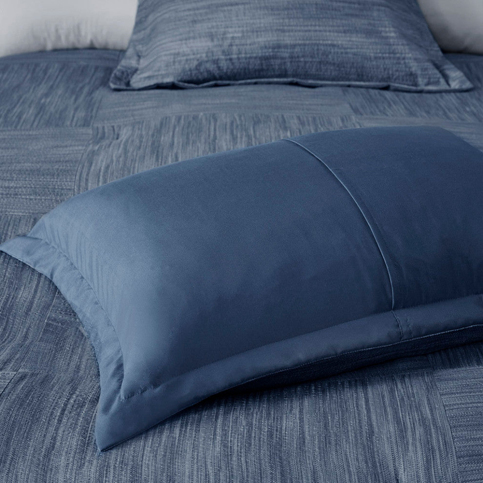 Madison Park Walter 7 Piece Printed Seersucker Comforter Set, Navy