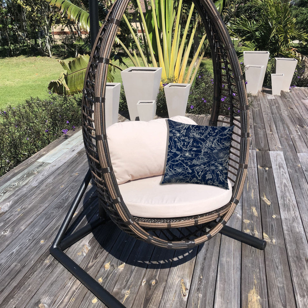 17" Navy Nautical Indoor Outdoor Sewn Throw Pillow