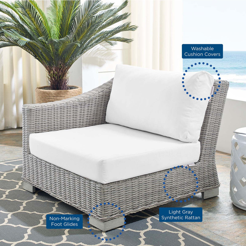 Lounge Chair, Sunbrella, Rattan, Wicker, Gray White, Modern, Outdoor Patio