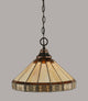 Chain Hung Pendant In Black Copper, 15" Honey and Brown Mission Tiffany Glass
