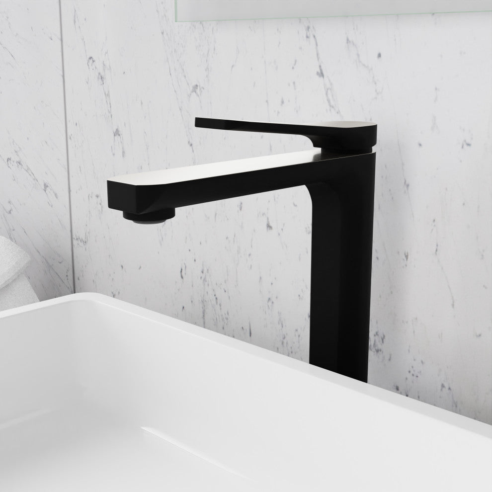 1-Handle Bathroom Vessel Sink Faucet, Matte Black and Brushed Nickel
