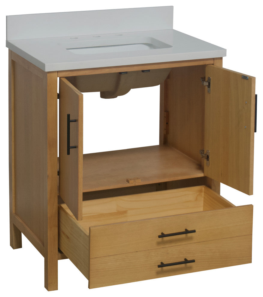 California 30" Bathroom Vanity, Blonde, Matte White
