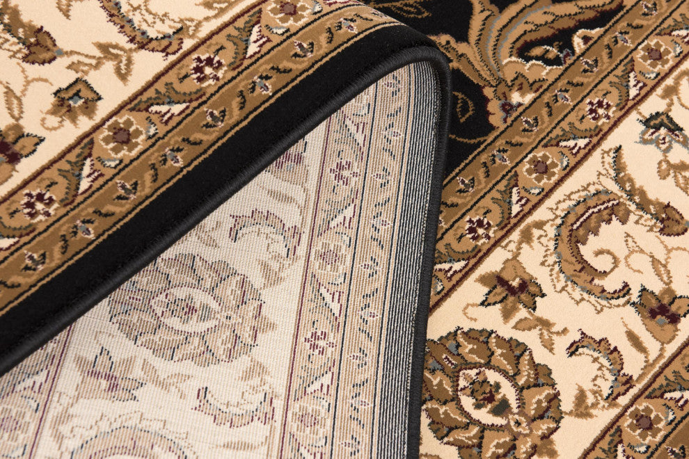 2"x10" Black and Tan Floral Vines Runner Rug