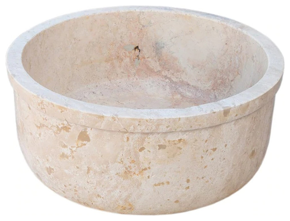 Beige Travertine Self-Rimming Drop-in Vessel Sink Polished (D)16" (H)6.5"