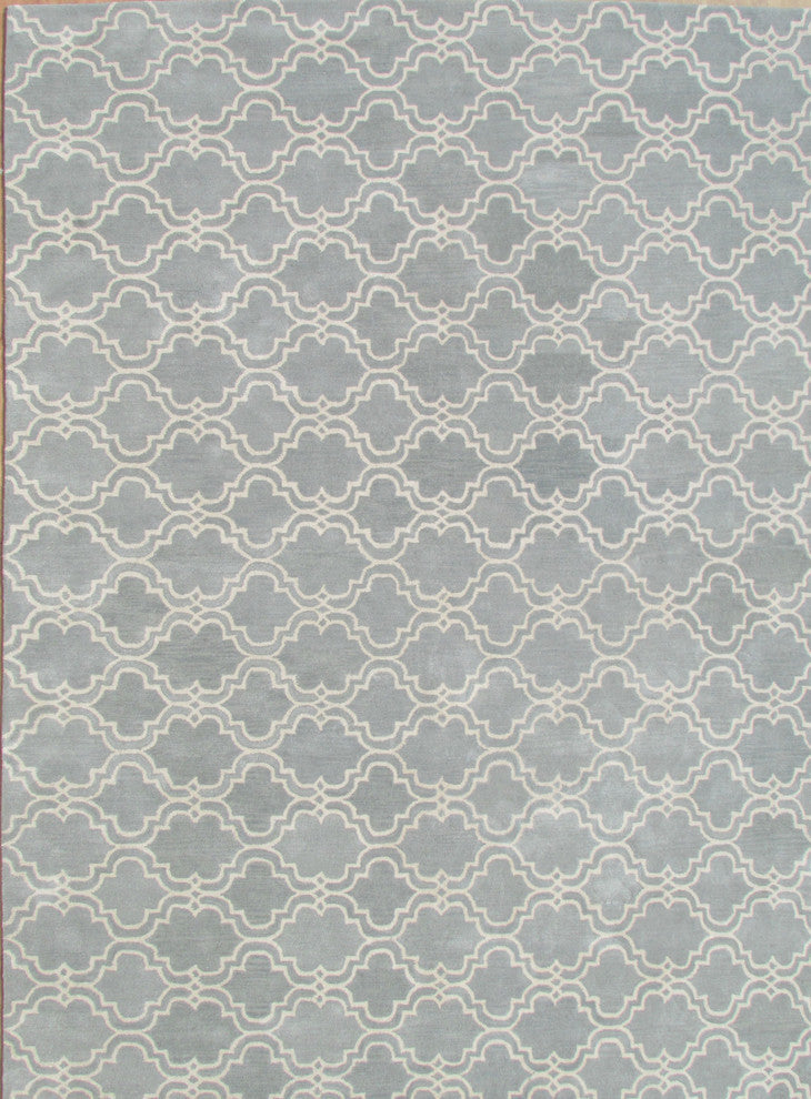 Moroccan Scroll Tile Porcelain Blue Persian Style Wool Area Rug, Porcelain Blue,