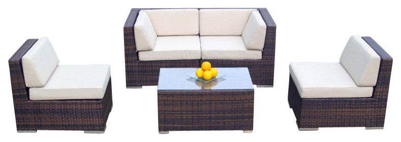 Ohana 5-Piece Deep Seating Sectional Set, Beige, Mixed Brown