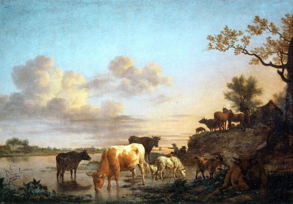 Adriaen Van de Velde Animals by the River, 18"x27" Wall Decal