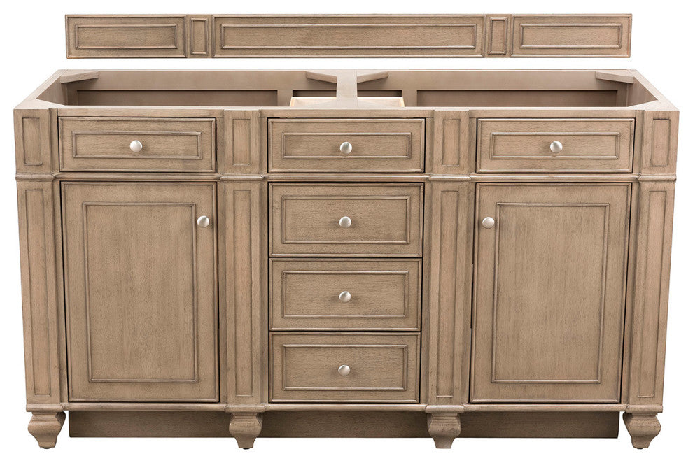 Bristol 60" Double Vanity Whitewashed Walnut, Charcoal Soapstone Quartz