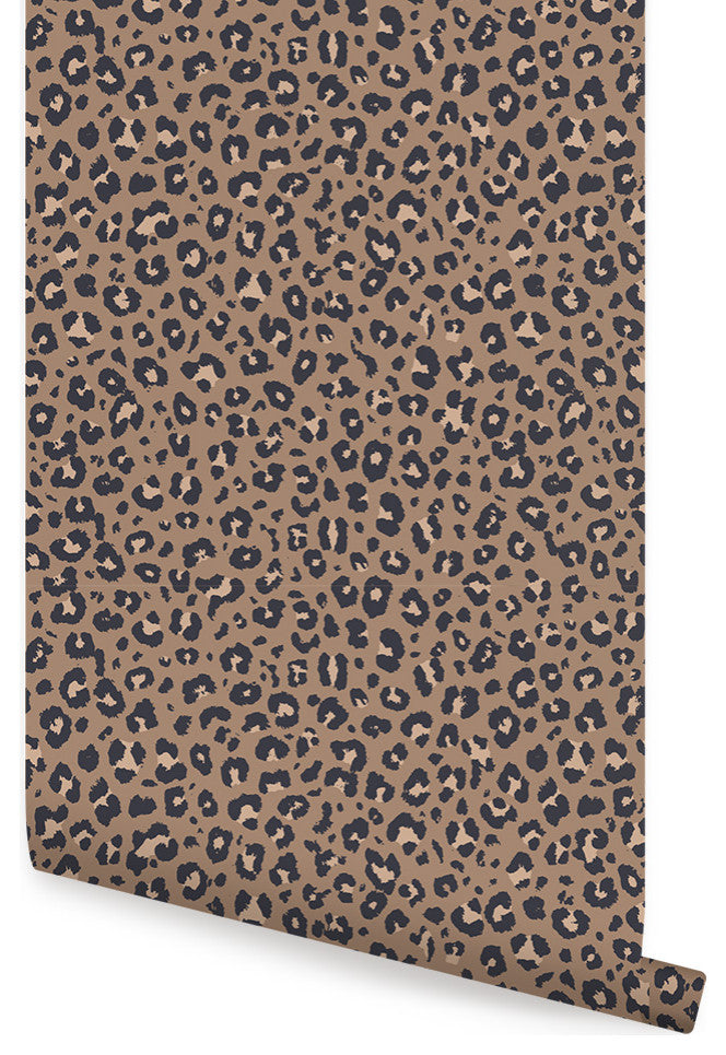 Animal Print Leopard Peel and Stick Vinyl Wallpaper, Dark Natural, 24"w X 60"h