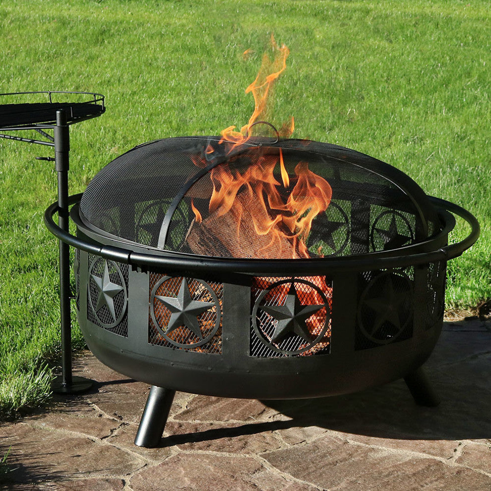 Sunnydaze 30" Black All Star Fire Pit With Cooking Grate and Spark Screen