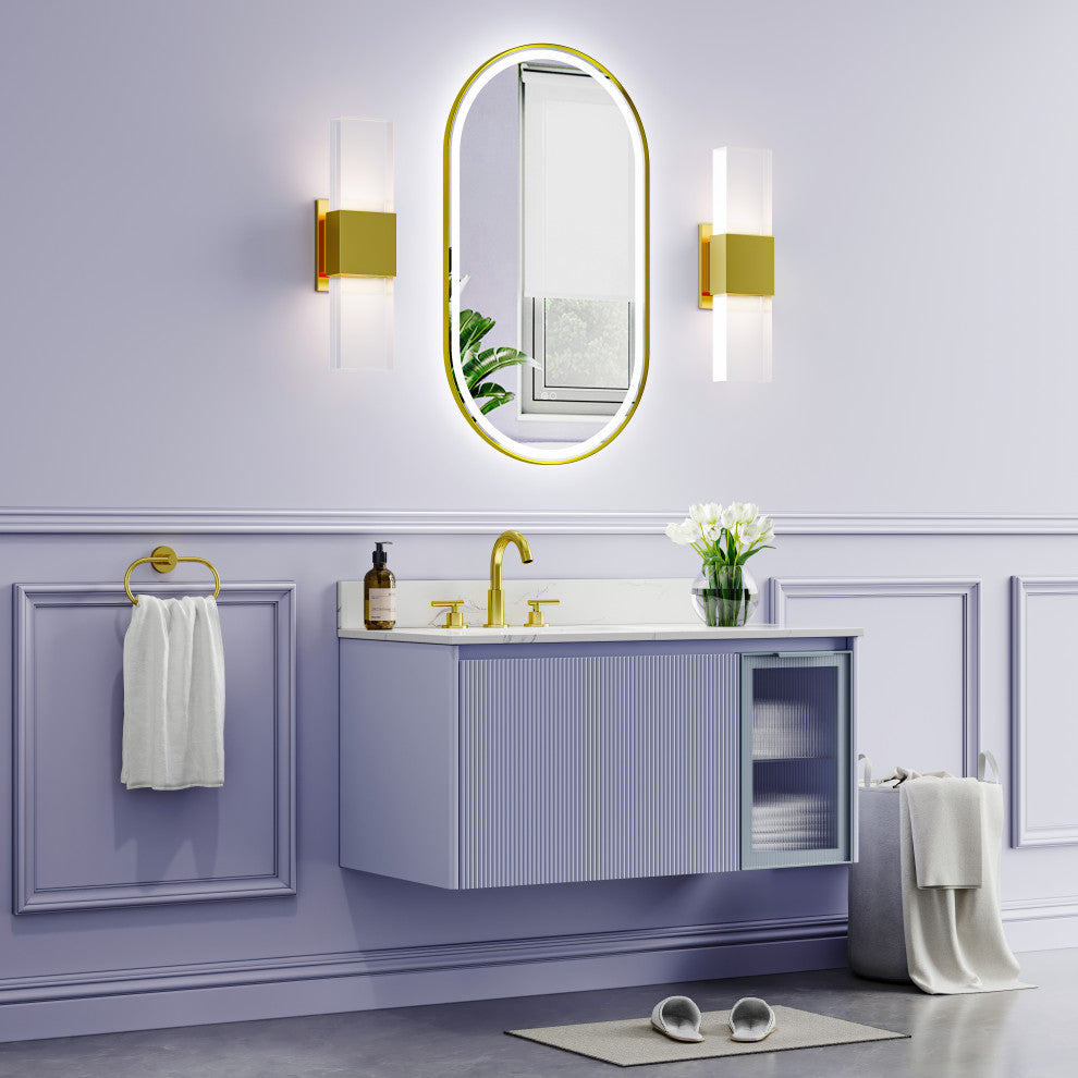 Oval LED Bathroom Vanity Mirror, Defogger and Dimmer, ETL-listed, Brushed Gold, 20"x36"