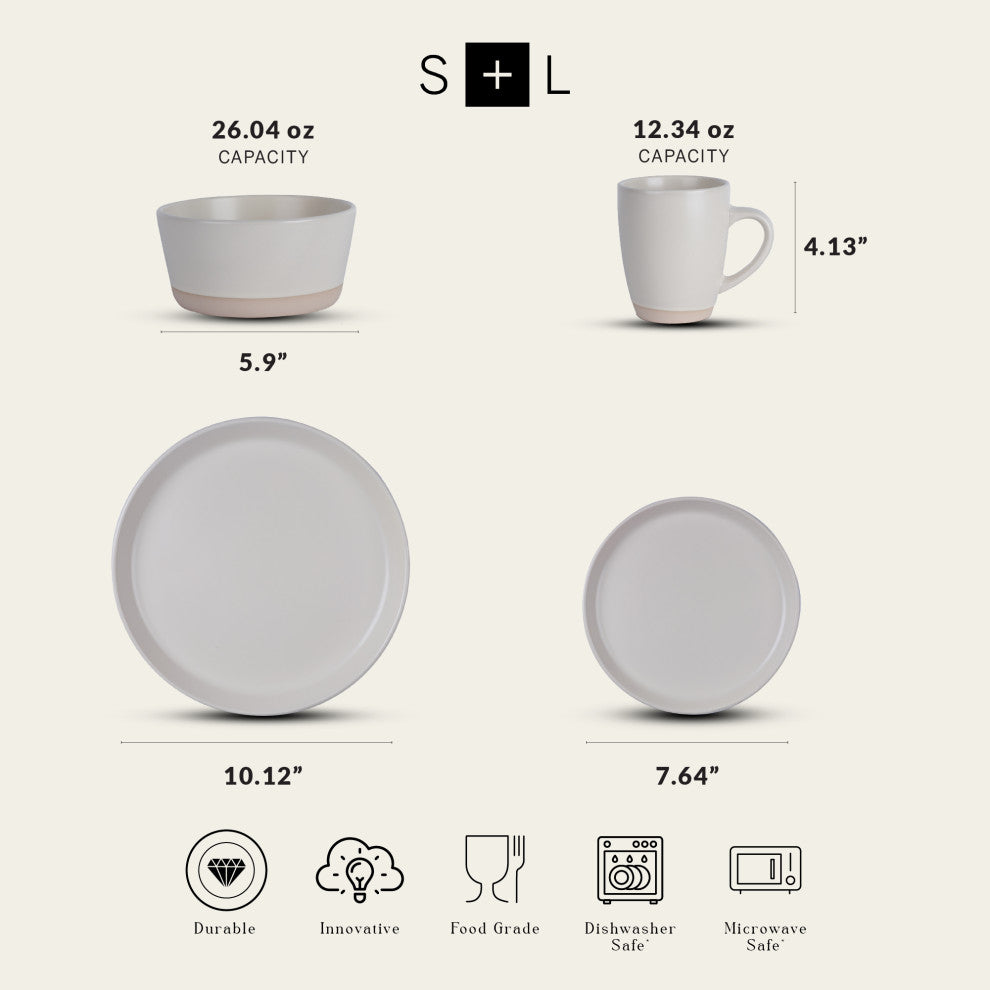 Stone Lain Jules Stoneware 16 Piece Dinnerware Set, Off White