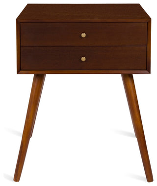 Finco Two Drawer Wood Nighstand Side Table, Brown