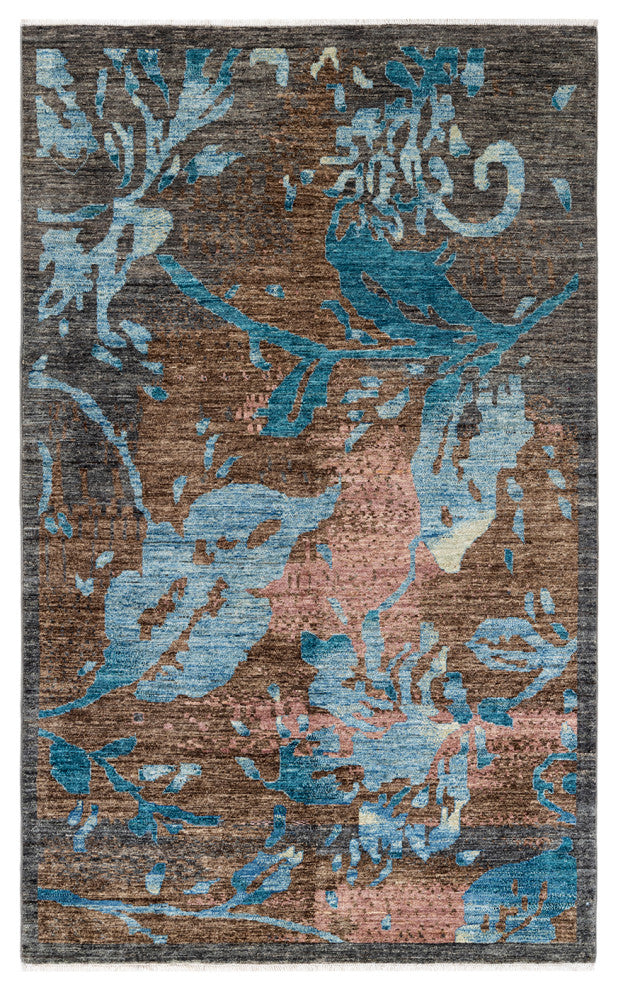 Eclectic, One-of-a-Kind Hand-Knotted Area Rug Gray, 5'0"x8'2"