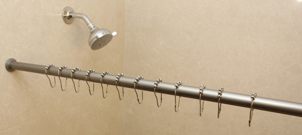 Pulire 1" Metal Tension Curtain Rod, Pewter, 42"-72"