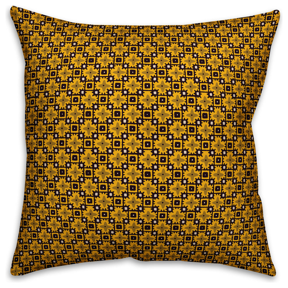 Yellow Floral Squares Throw Pillow, 16"x16"