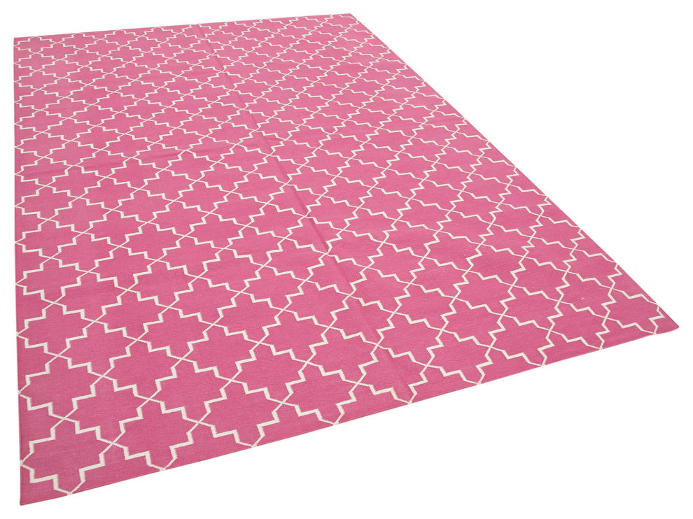 Rug N Carpet - Handmade Wool 6' 1'' x 8' 11'' Geometric Dhurrie Kilim Rug