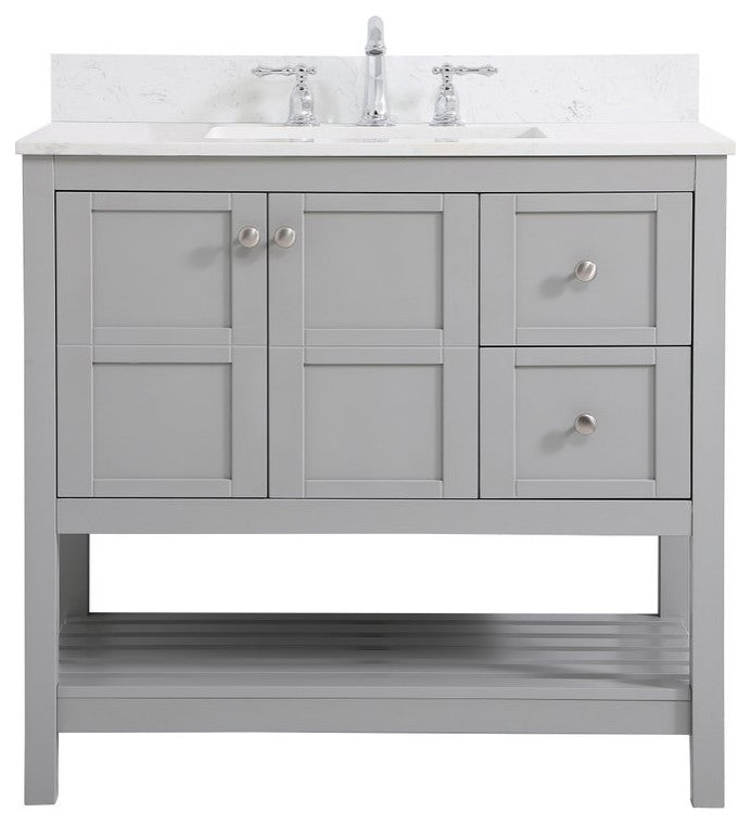Tobias 36" Single Bathroom Vanity, Gray With Backsplash