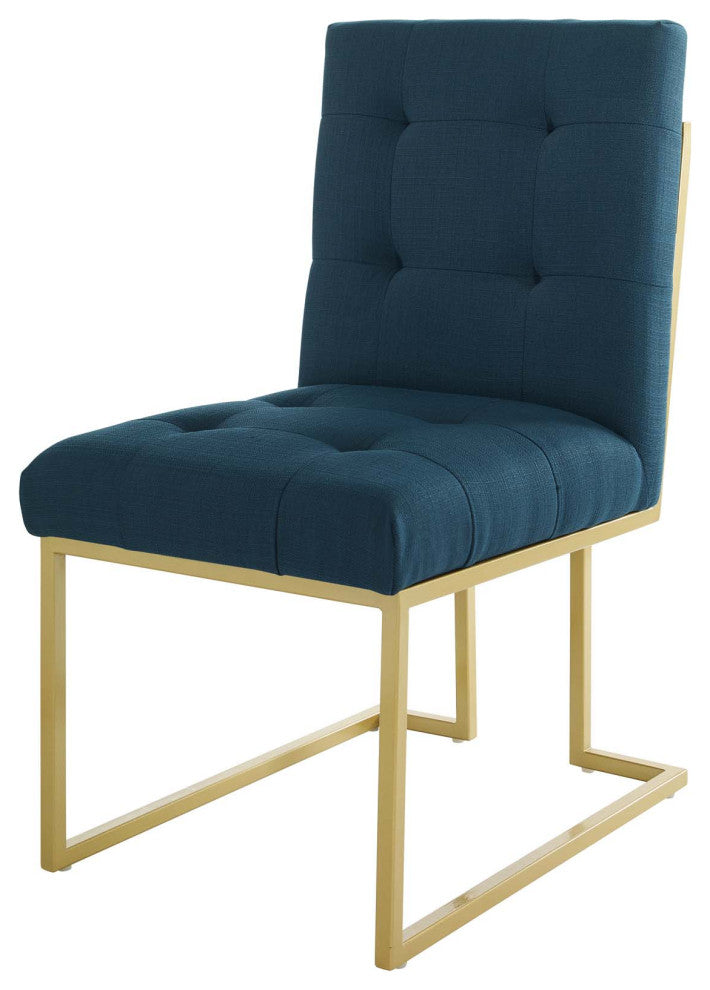 Side Dining Chair, Set of 2, Fabric, Metal, Gold Navy Blue, Modern, Cafe Bistro
