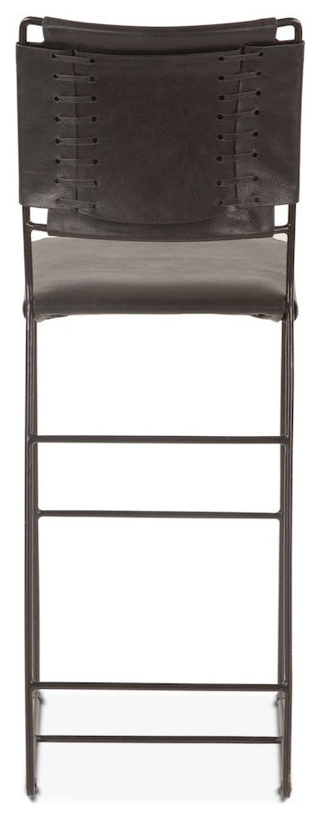 Melbourne Buffalo Leather and Iron Counter Chair in Black