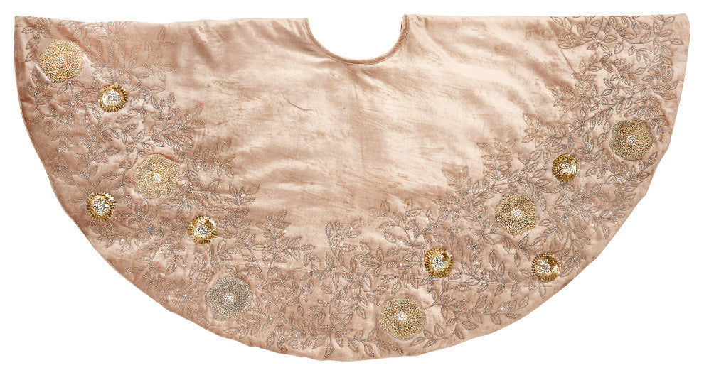 Cafe Au Lait Velvet Tree Skirt Beaded Flowers
