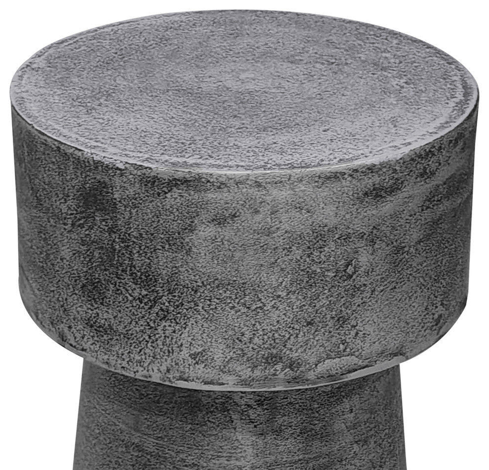 Vintage Accent Side Table 15.5" Round Antique Silver Cast Aluminum Drum Base