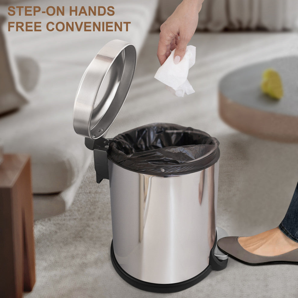 1.3 Gal. Stainless Steel Brushed Fingerprint-Resistant Round Step-on Trash Can