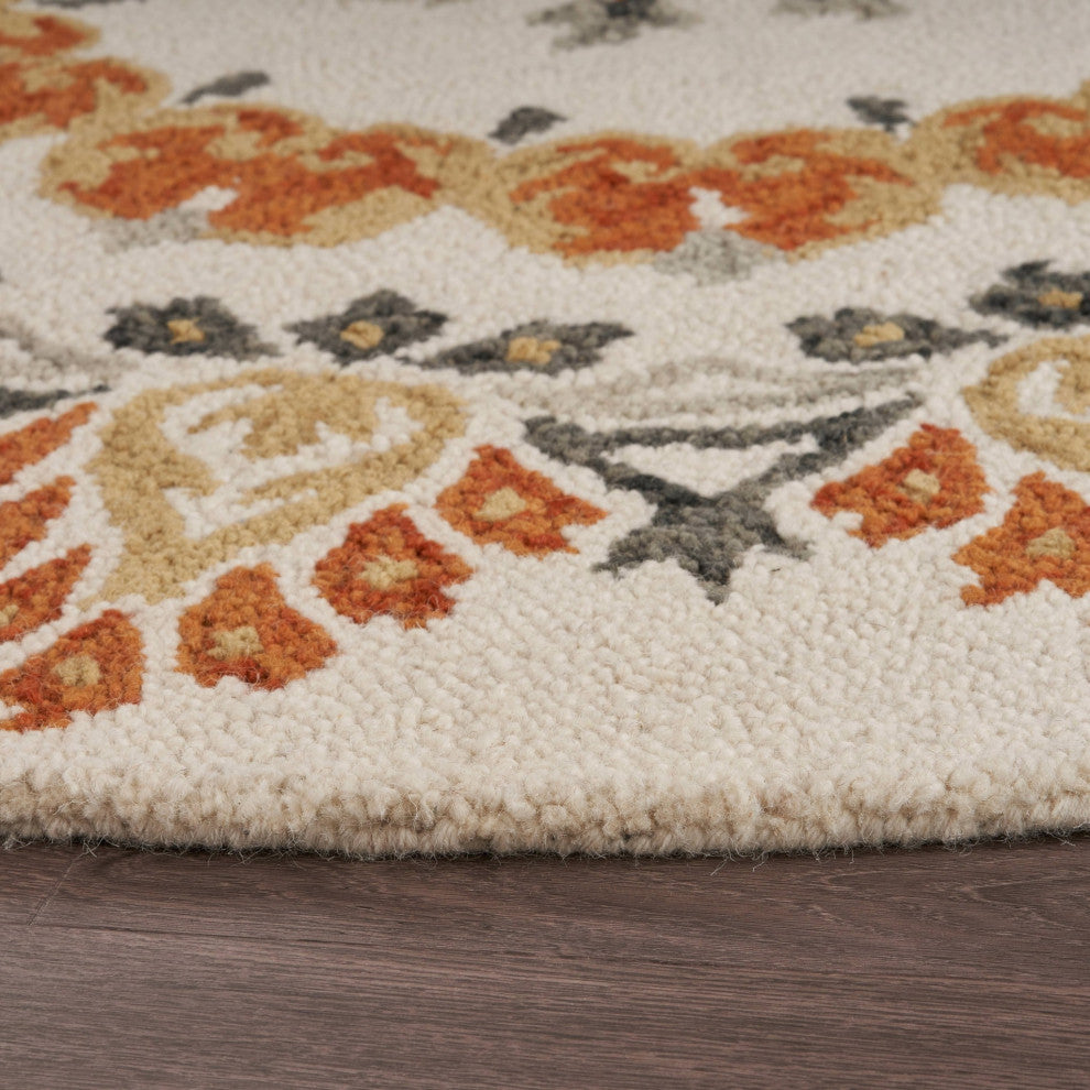 6" Round Orange Boho Medallion Area Rug