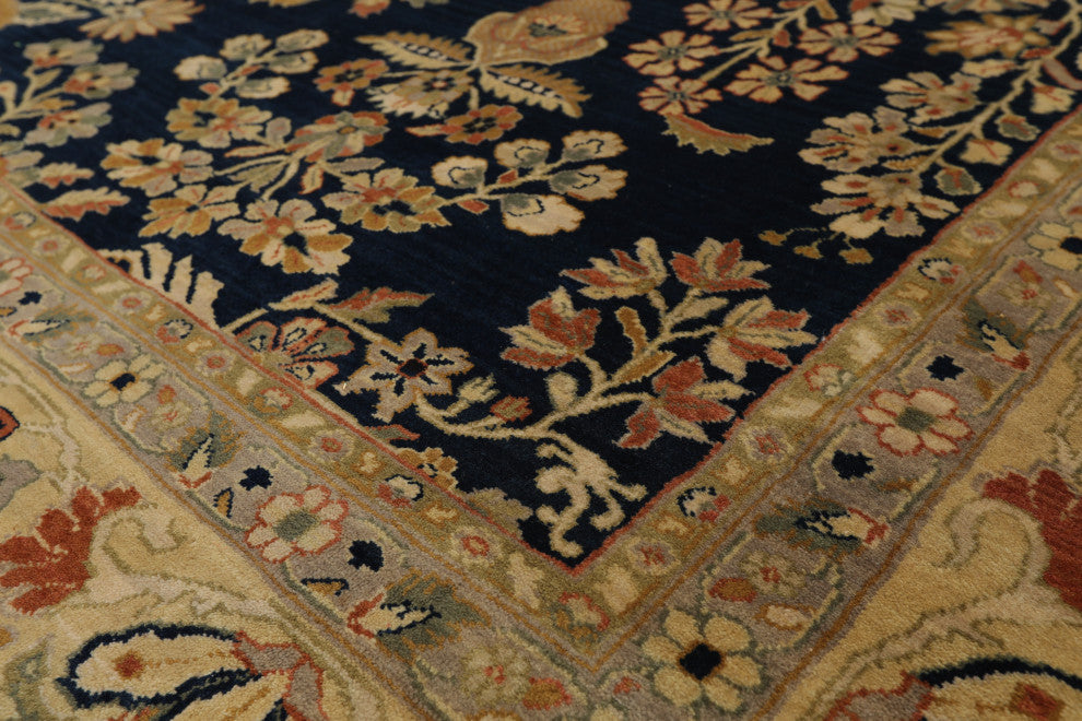 8'11''x11'8'' Hand-Knotted Wool 250 KPSI Oriental Area Rug, Midnight Blue & Tan