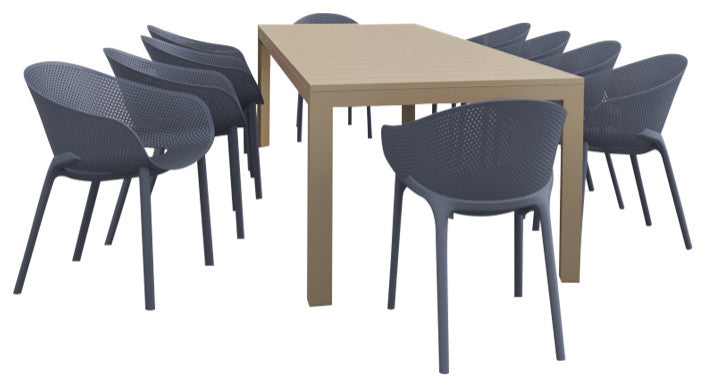 Sky Pro Extendable Dining Set 11 Piece Taupe, DarkGray
