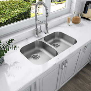 Sinber 32" Undermount Double Bowl 304 Stainless Steel Kitchen Sink