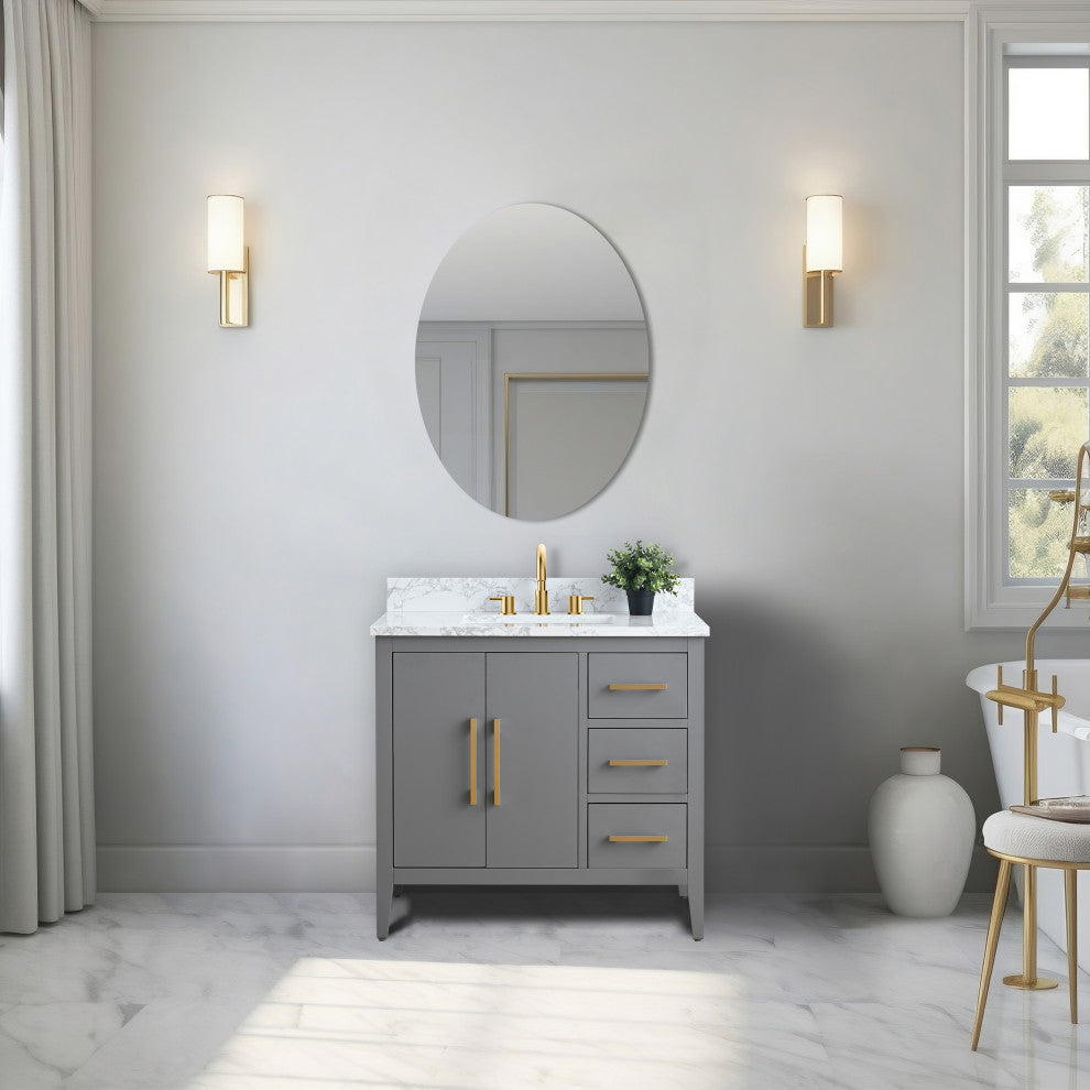 Vanity Art Bathroom Vanity With Sink, Cashmere Gray, 42", Single Sink, Golden Brushed