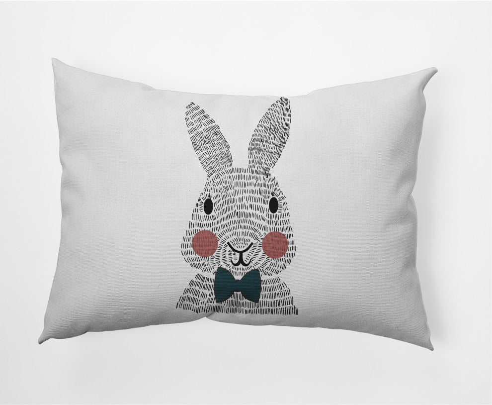 Bow-tie Bunny Easter Decorative Lumbar Pillow, Ocean Abyss Green, 14x20"